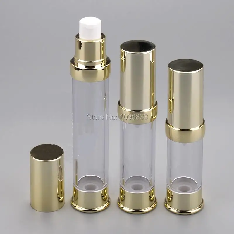 Золотая безвоздушная бутылка 20 мл с насосом для лосьона Вакуумная косметических