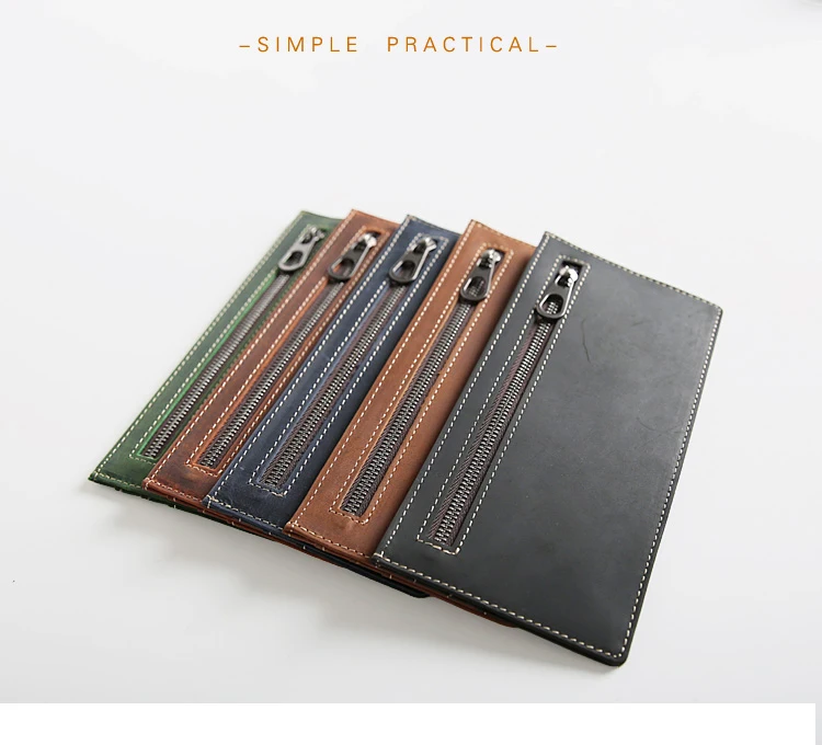 Винтажный Длинный тонкий мужской кошелек из натуральной кожи Crazy Horse кожаный