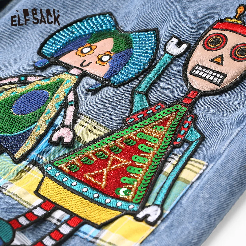 Женская джинсовая юбка ELF SACK голубая повседневная со средней посадкой с вышитым