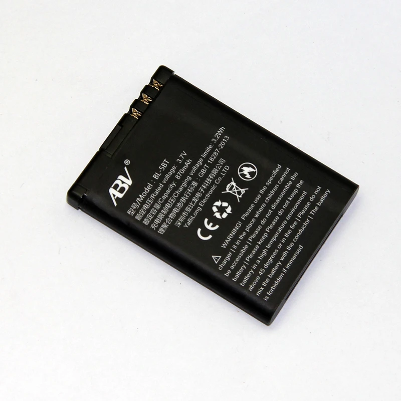 100% Оригинальный ABV BL 5BT аккумулятор 870mAh Сменный мобильный литий ионный для Nokia 2608