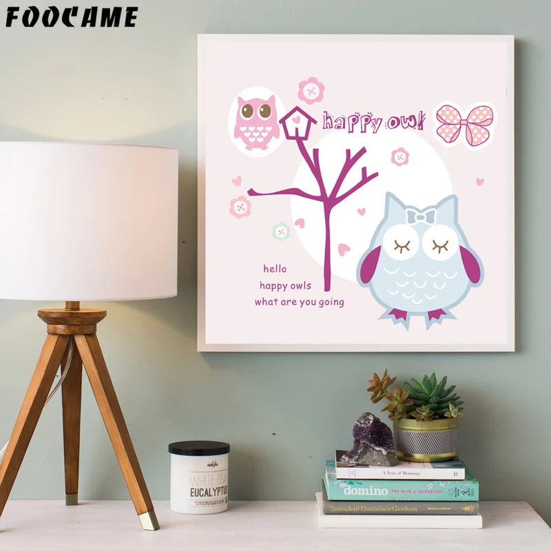 Мультфильм животных овец телефон Сова Книги по искусству холст печати Плакатов