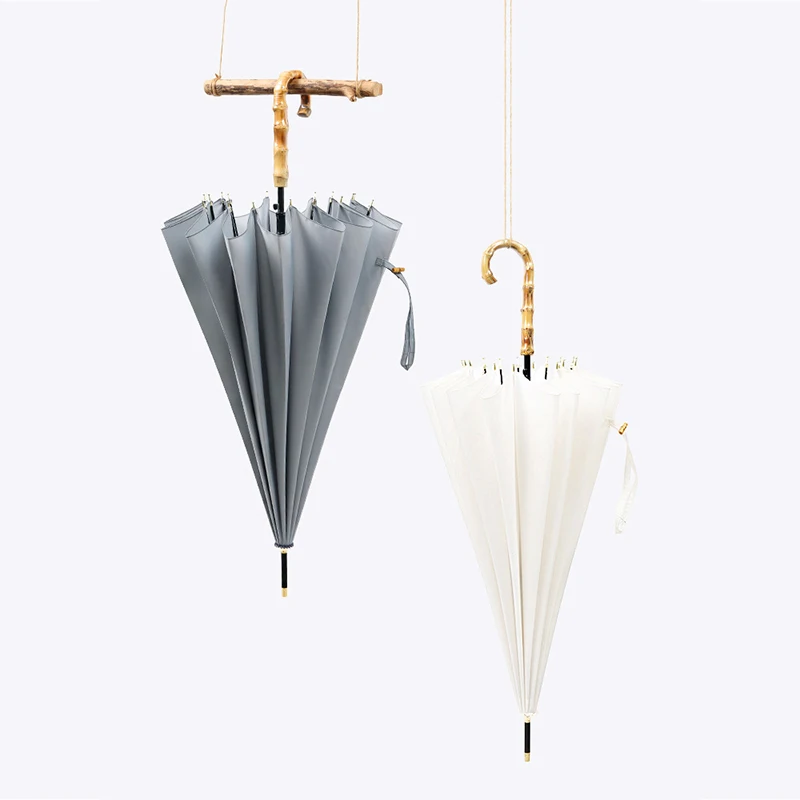 Полуавтоматический бамбуковый Зонт с длинной ручкой от дождя для женщин и мужчин