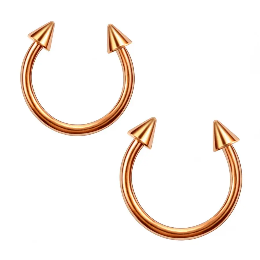 Rose Gold 2 шт Красочные Шипы круговой штанги Подкова Кольцо уха хряща трагус пирсинг Лабрет Нос Обруч Кольца Мода унисекс ювелирные изделия - Окраска металла: Rose Gold