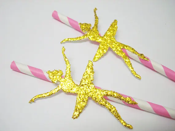 Золотые блестящие балерины для дня рождения полосатые бумажные соломинки