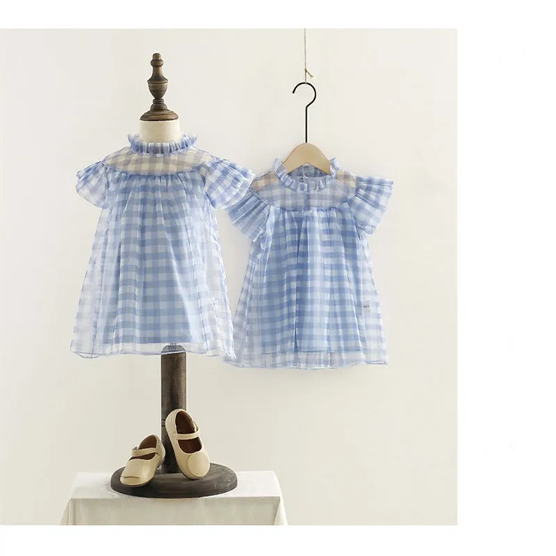 Girls Plaid Dress Summer Vest Dresses For Net Yarn Costume Puff Sleeve Sweet Kids Vestidos Cotton | Детская одежда и обувь
