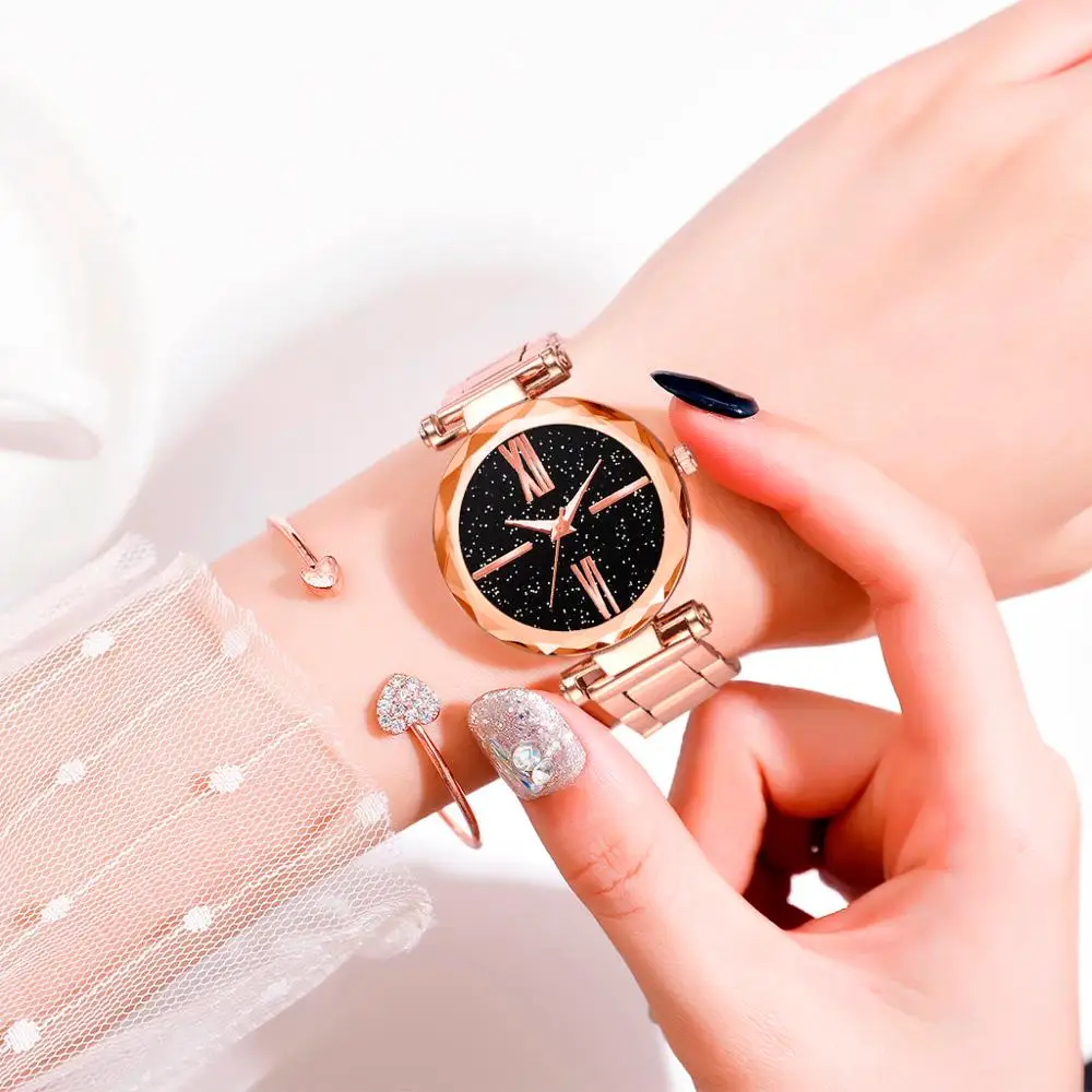 Роскошные женские часы из розового золота со звездным небесным циферблатом