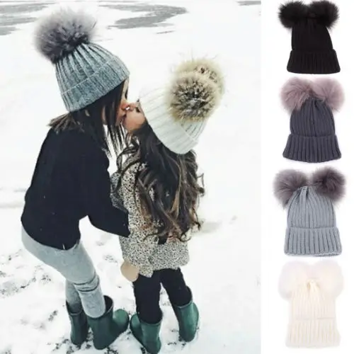 2018 Winter Warm Baby Hat Newborn Kids Boy Girl Knitting Wool Beanie Bonnet Fur Pompom Crochet Cap Accessories 2-6T | Детская одежда и