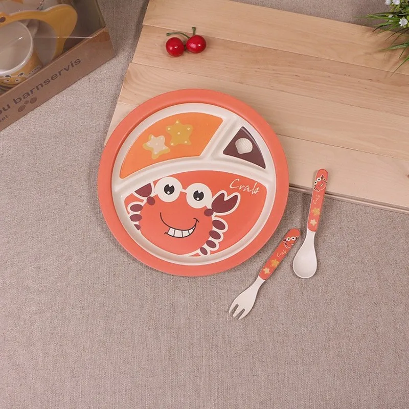 Новинка 5 шт./компл. детская тарелка с изображением краба бантиком ложка столовая