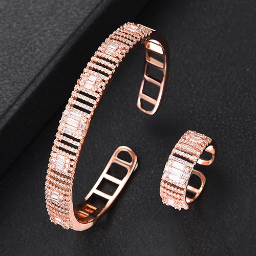 H012S Rose Gold Godki роскошный модный браслет из Саудовской Аравии набор серебряных колец комплекты украшений для женщин Свадебные помолвки brincos para as mulheres - Окраска металла: H012S Rose Gold
