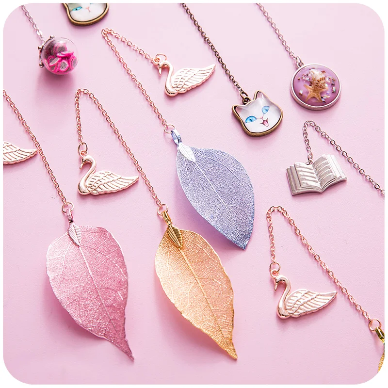 Цветной металлический перо мультфильм кошка собака Лебедь Закладки брелок белая