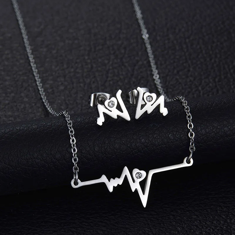 Модные Простые Сердцебиение Сердце Комплект Ювелирных Изделий Из Нержавеющей