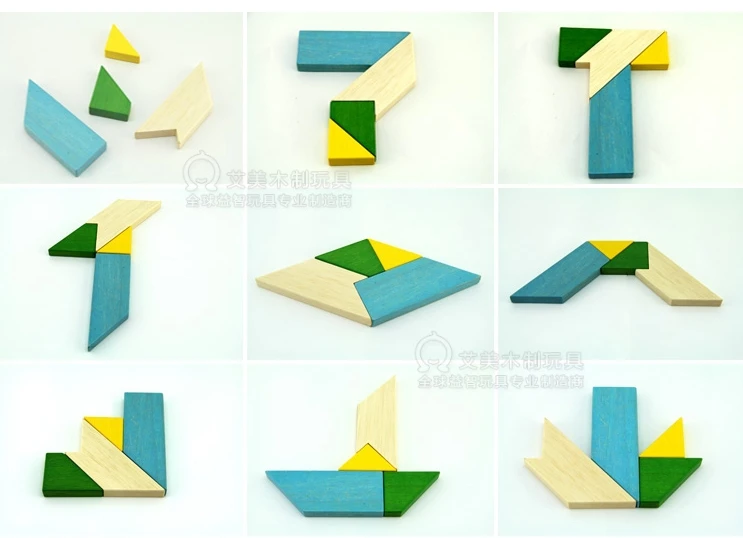 Tangram Puzzle Book Children Wooden Educational Toys T Intelligence DIY | Игрушки и хобби