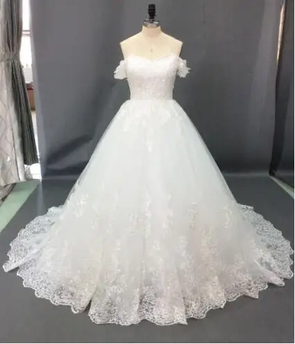 2019 Новые свадебные платья милое аппликационное кружево вверх назад пышный Белый