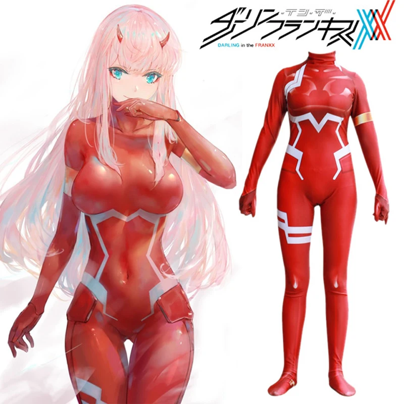 

Новинка 2020, костюмы для косплея Zero Two Darling in the Franxx, из лайкры и спандекса с 3D принтом, костюм кошки для Хэллоуина Zentai, парики для косплея