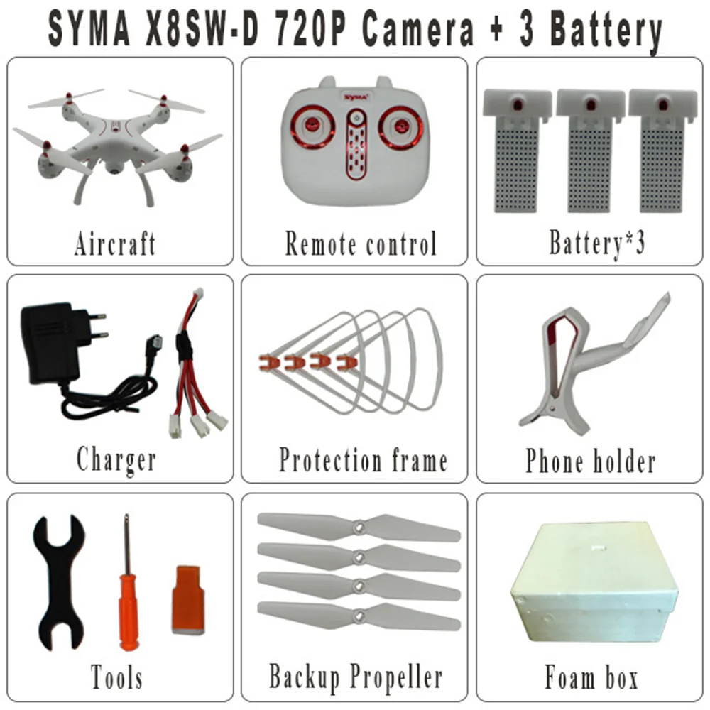 Syma X8SW-D Selfie RC Дрон с регулируемой камерой 720P WIFI FPV Квадрокоптер стабилизация