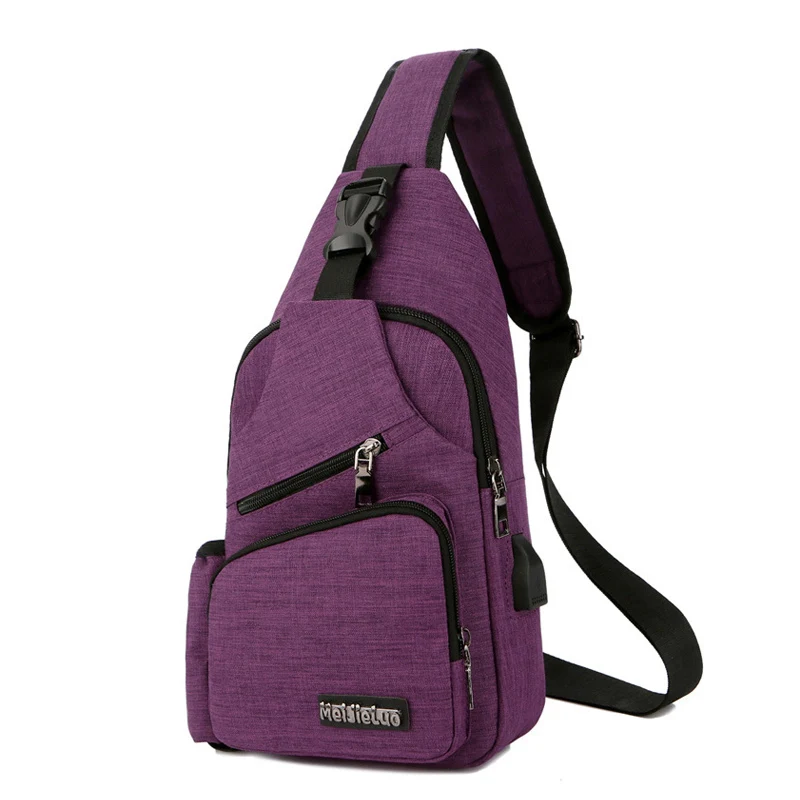 Purple Chest Bag CCRXRQ, Новое поступление, Мужская нагрудная сумка, модная, унисекс, Оксфорд, на одно плечо, на спине, сумка, USB, через плечо, сумки для путешествий, нагрудная сумка для женщин - Цвет: Purple Chest Bag