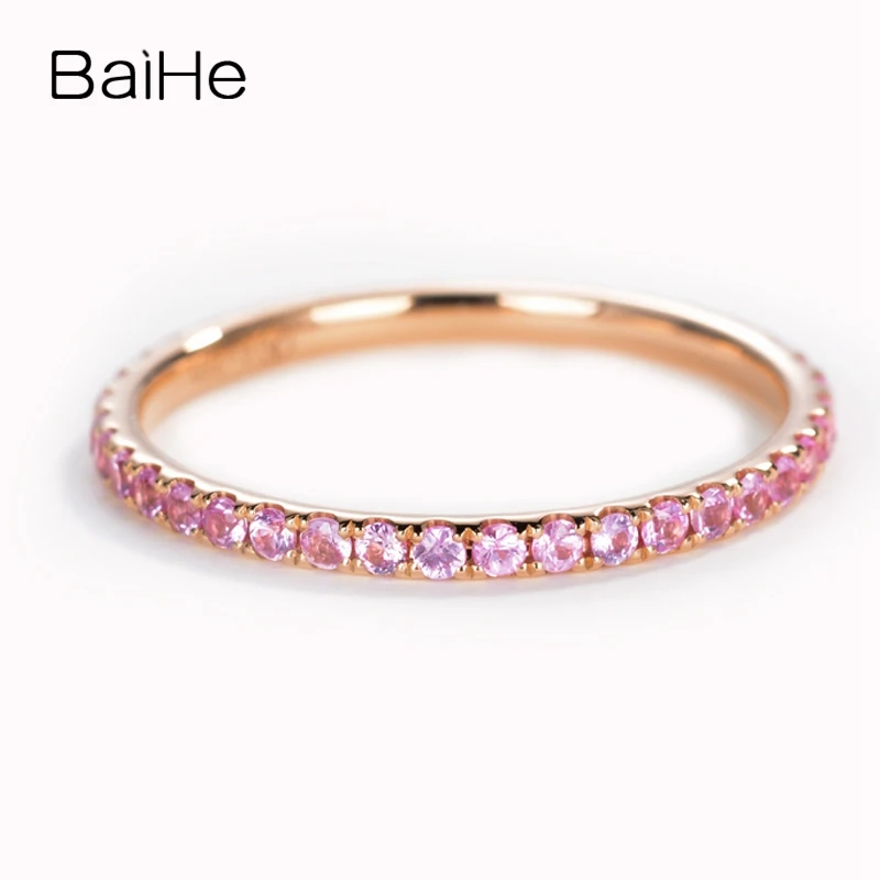 Pink Sapphire BAIHE Solid 14 к розовое золото 0.38ct сертифицировано H/SI круглая огранка натуральный рубин свадебные женские трендовые ювелирные изделия Подарочное кольцо - Цвет камня: Pink Sapphire