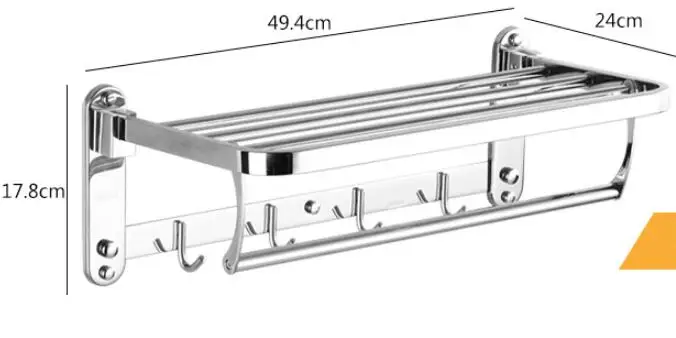 50CM Chrome Ванная комната Полотенца вешалка для полотенец с крючками 40/50/60 см Полотенца вешалка 304 Нержавеющая сталь складной фиксированной банное полотенце Полотенца держатель сушитель для полотенец - Цвет: 50CM Chrome