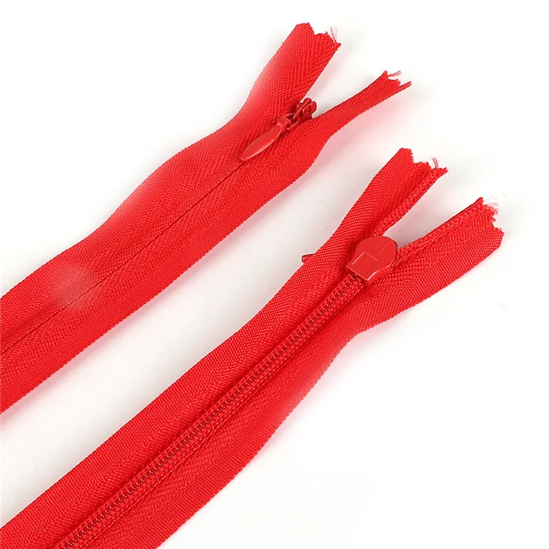 Red 10 шт., 28 см, 35 см, 40 см, 50 см, 55 см, 60 см, длинные невидимые молнии фиолетового, оранжевого, зеленого, черного цвета, нейлоновая застежка-молния для шитья одежды - Цвет: Red