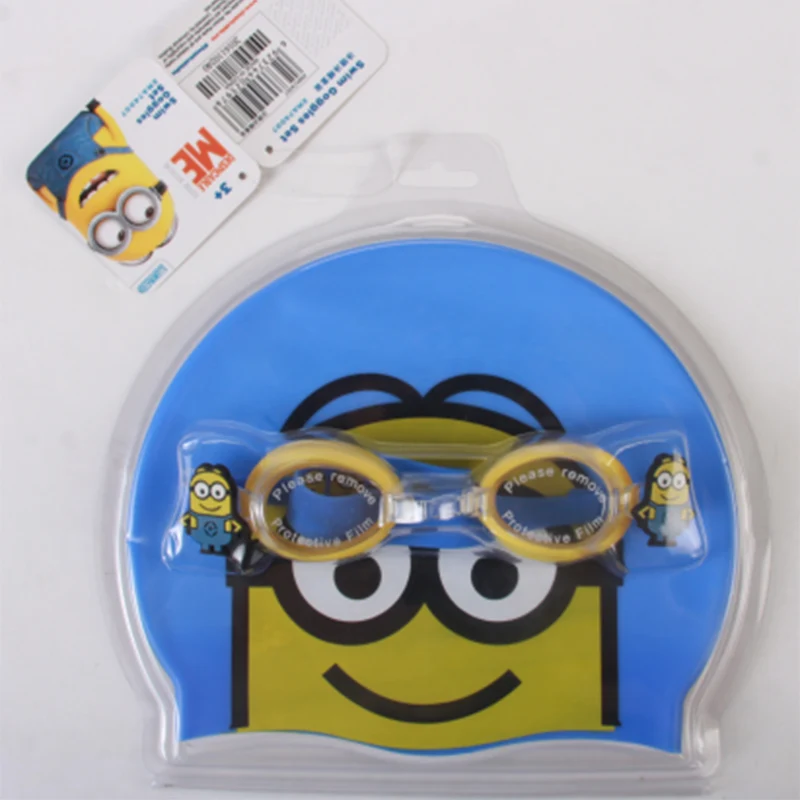 

Cute Cartoon Kids Children Fabric Swimming Cap+swim goggle Swim Pool Beach Protect Ears Hair Bathing Hat for Boys Swim Caps