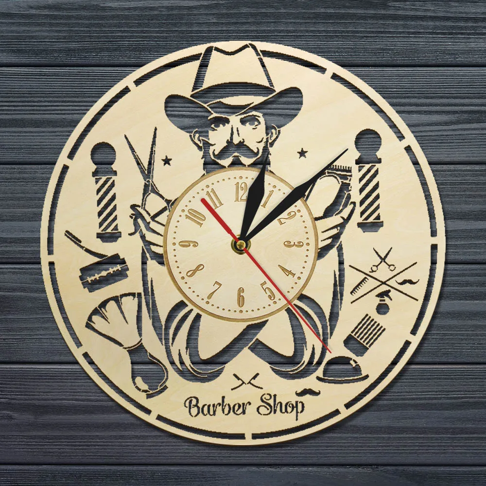 Стена парикмахерской часы Деревянный Декор салон искусство Висячие волосы