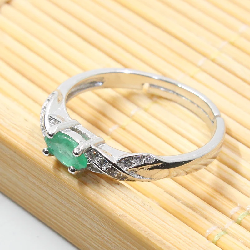 Женское кольцо из серебра с изумрудом 3 х6 мм|ring 3|ring fashionring sterling |