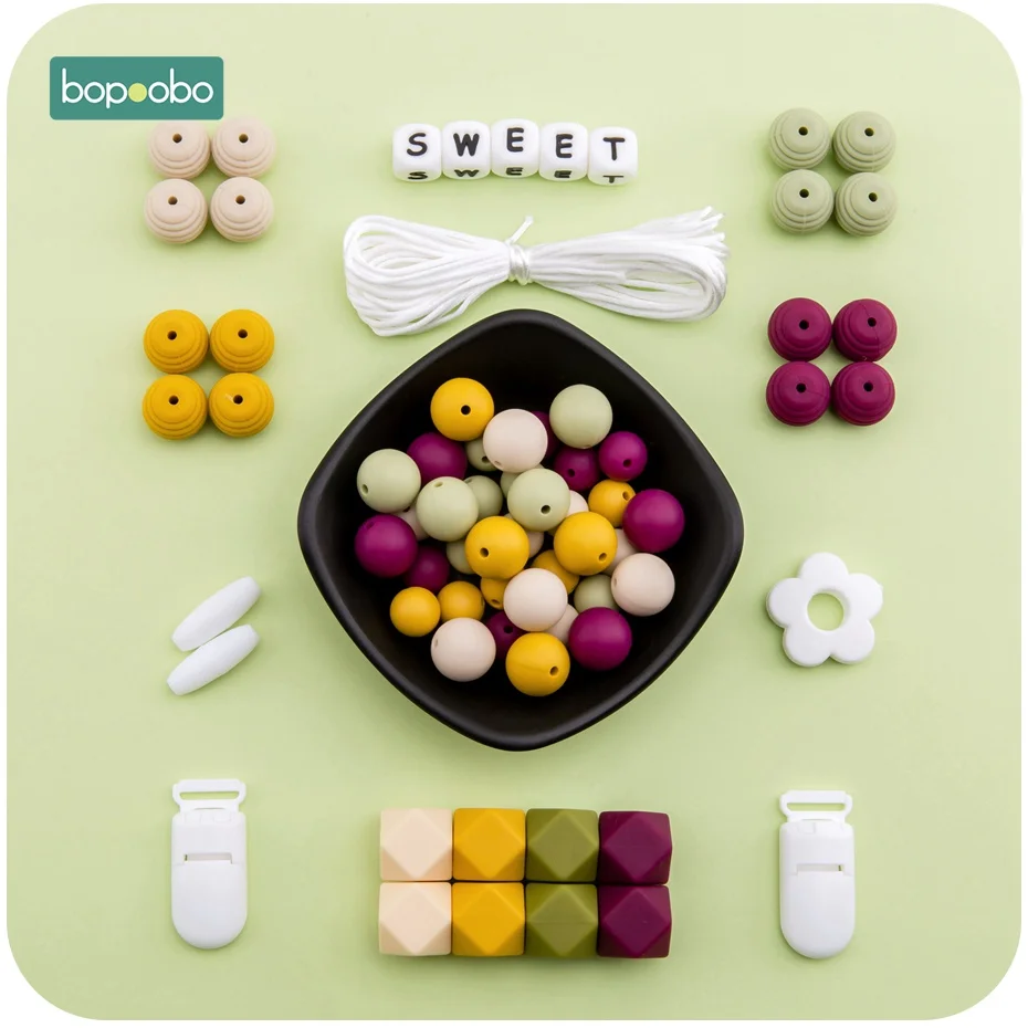 

Bopoobo силиконовый Прорезыватель без БФА, силиконовый бисер ребенок прорезывание зубов DIY Набор для пустышки зажим для кормления ожерелье-про...