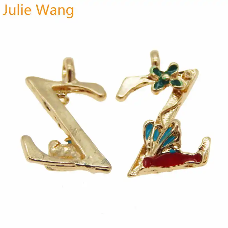 Julie Wang, 26 шт., золотой тон, смешанные A-Z, 26 букв, эмаль, афабец, подвески, ожерелье, подвеска, серьги, сделай сам, аксессуары для изготовления ювелирных изделий