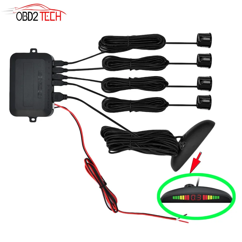 

Car LED Reverse Backup Radar LED Display Double CPU Parking Sensor Kit With 4 Sensors