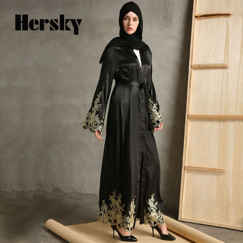 Новый Класс женский черный открытым Абаи Дубай Кафтан Турция мусульманская