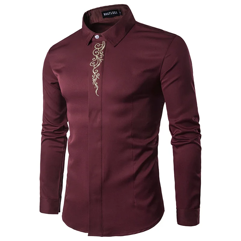 Рубашка MarKyi мужская с вышивкой модная сорочка Slim Fit Повседневная длинным рукавом