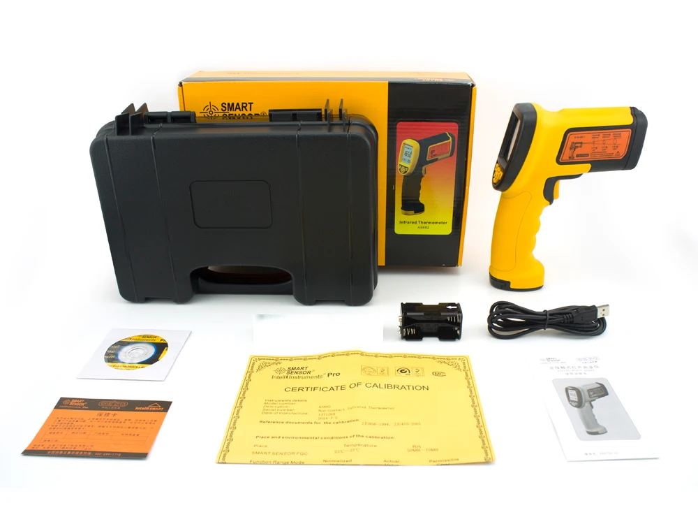 

Smart Sensor 80:1 AS882A Non-contact Digital Infrared thermometer temperature Meter Gun point 200-1850C (392F~3362F) thermometer
