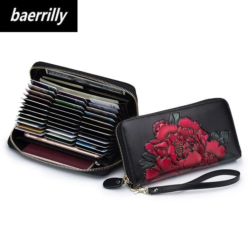 

Women Wallet Leather Card Wallets Long Genuine Leather Wallet Female Zipper Clutch Coin Purse Ladies Wristlet 36 Card Holder