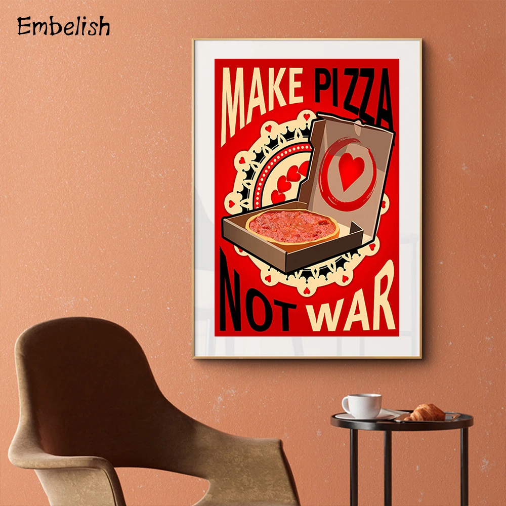 

Embelish Hot Selling Famous Artworks Make Pizza Not War HD Canvas Paintings For Living Room Modern Home Decor Wall Art Pictures