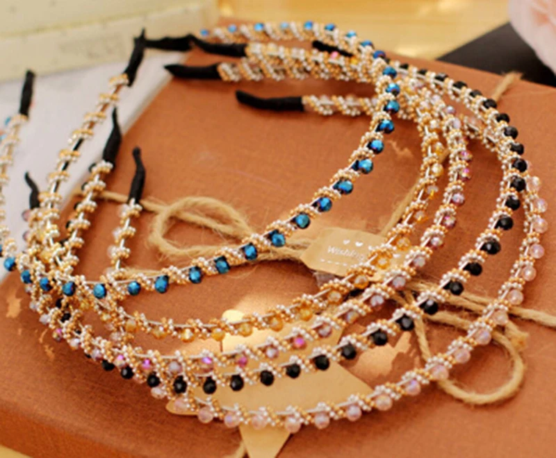 Модная женская кристальная головная повязка блестящий металлический цветок