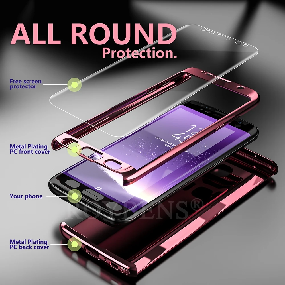 For Samsung Galaxy S7 Edge Case Roybens Luxury Ultra Thin Bling Mirror 360 Full Protection Cover 2 in 1 Armor |