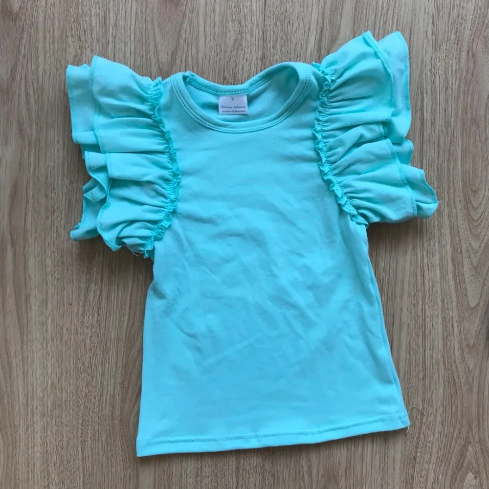 Однотонные летние топы для детей 2018 цветные с рукавами фонариками девочек