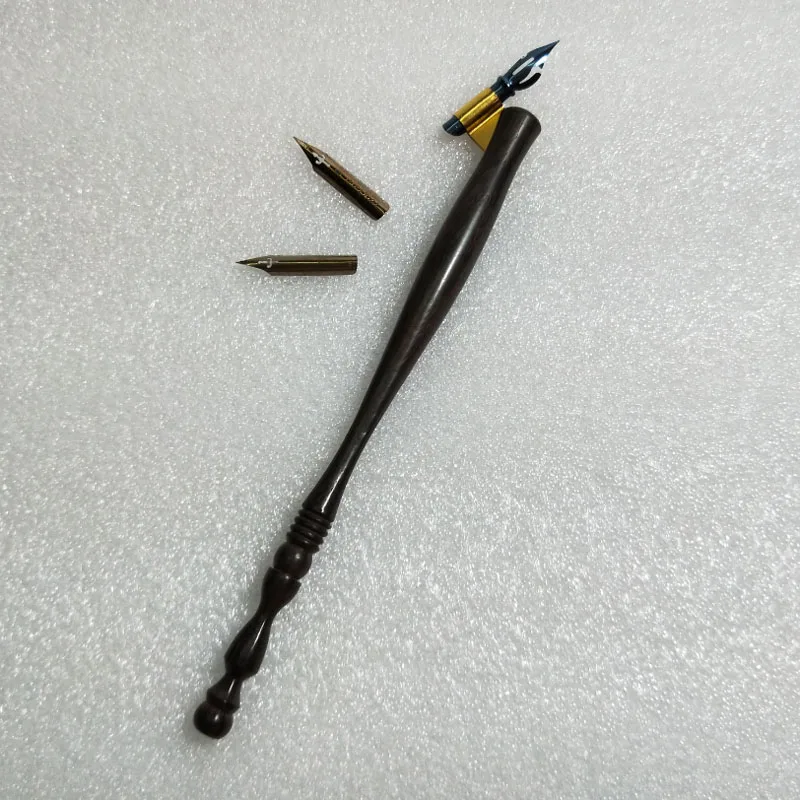 

Handmade Rosewood Oblique Calligraphy Dip Pen English Copperplate Script Antique Dip Pen Set with 1 Pen Holder 3 Nibs Dip Pens