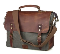 vintage casual mens portable briefcase canvas postman bag messenger bag with crazy horse leather 14 inch laptop crossbody bag