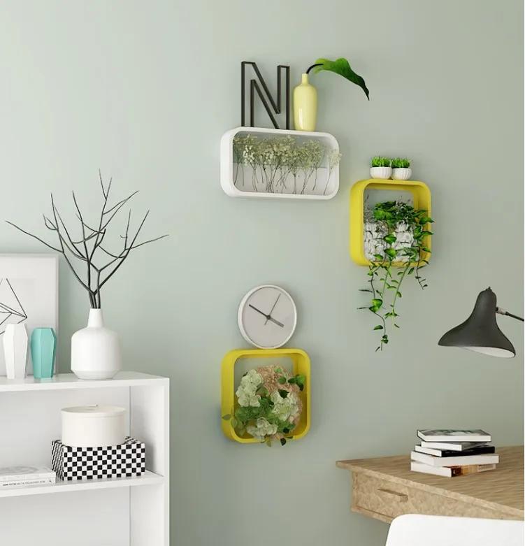 Короткая настенная ваза из железа одноцветная прямоугольная/квадратная