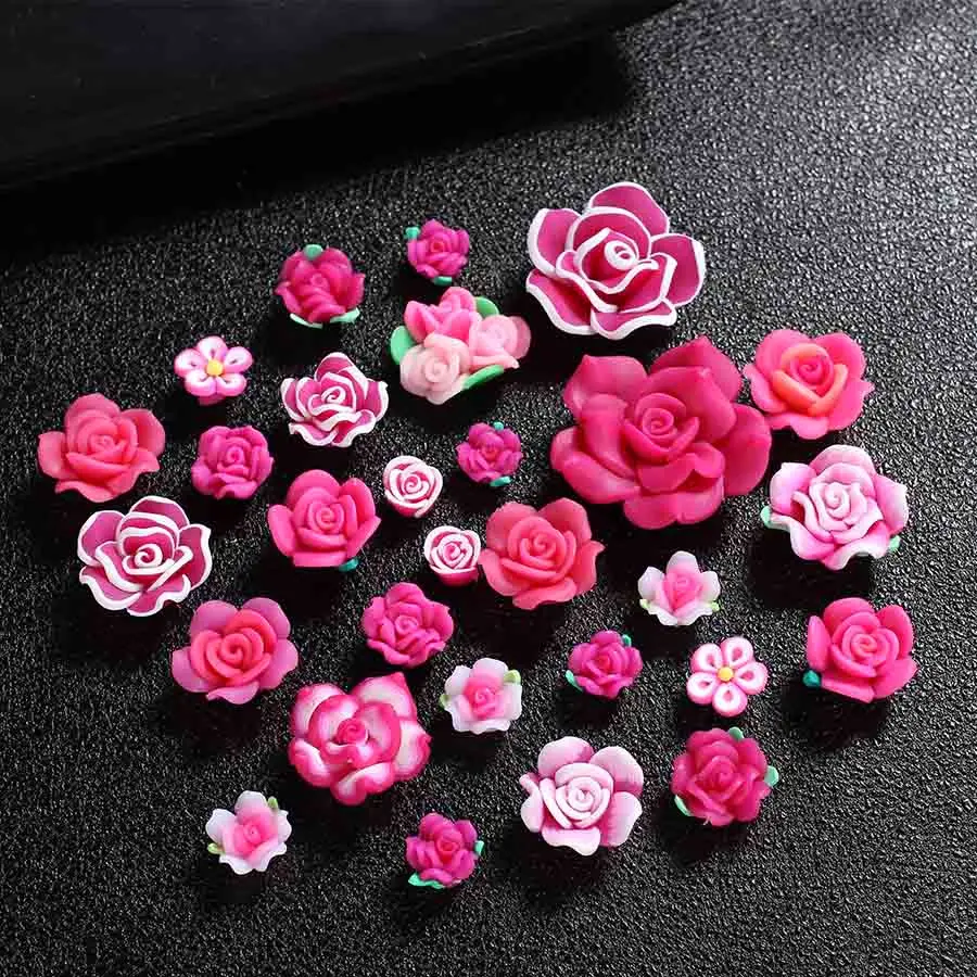 rose red color 28 шт./лот ручная работа 12-40 мм Flatback Fimo полимерные цветочные шарики из глины амулеты для телефона оболочка Diy ожерелье ювелирные изделия изготовление поставки - Цвет: rose red color