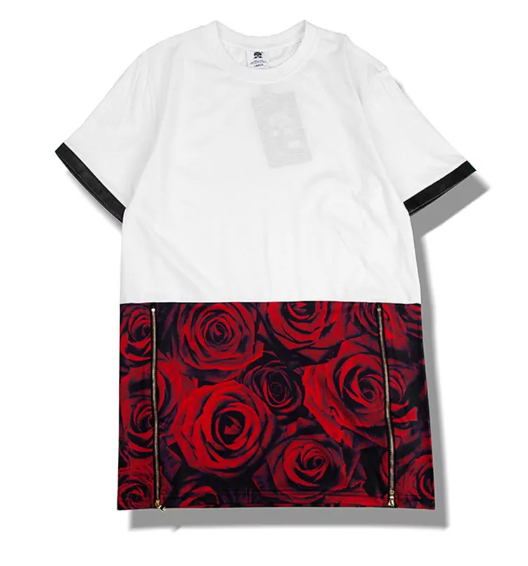 Лето Хип Хоп унисекс EXO right Zhilong Rose Graphic очень длинная футболка Tyga Пейсли молния сбоку hba футболка для мужчин/wo мужчин