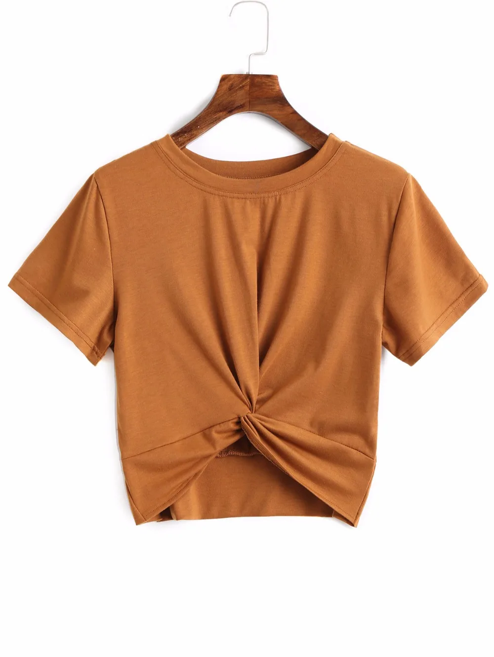 Женская футболка с коротким рукавом и перекрещенным подолом|Футболки| |