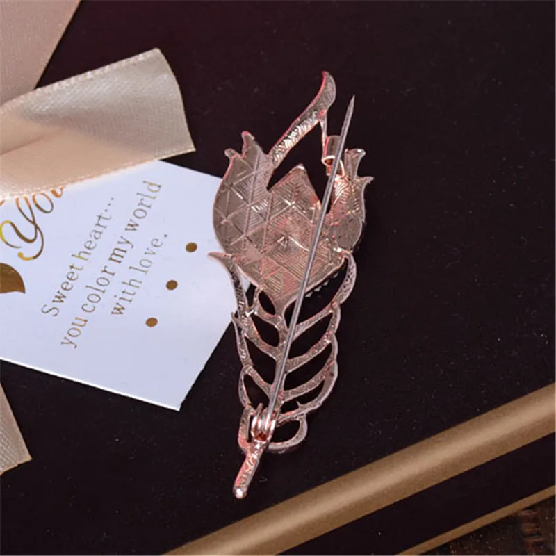 New Arrival Fashion Women Vintage Gold Color Feather Brooch Blue Enamel Pin Crystal Rhinestone Metal Brooches Jewelry Accessory | Украшения