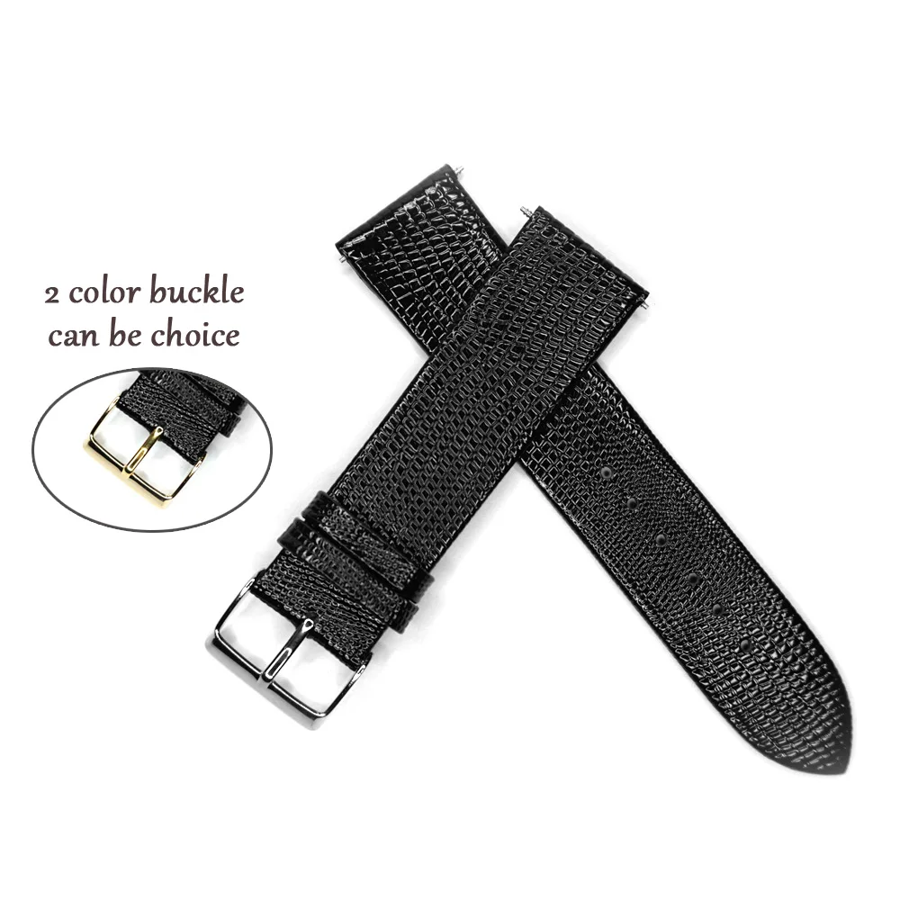 YQI ящерица теленок Натуральная кожа ремешок 22 мм тонкий черный нержавеющая сталь
