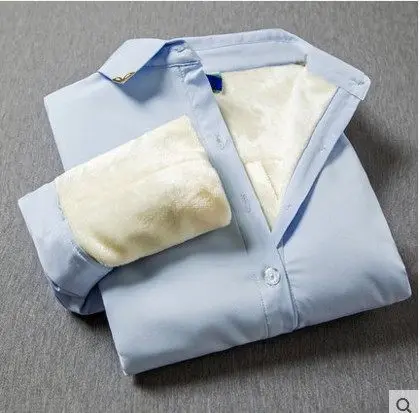 Небесно-голубой Женские осенние зимние теплые блузки, Топы Blusa Camisa Femininas, хлопковая плотная Вельветовая белая рубашка с длинным рукавом, фланелевые рубашки, плюс 4XL - Цвет: Небесно-голубой