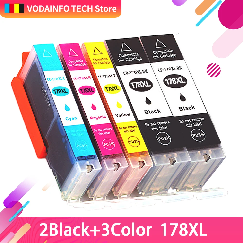

QSYRAINBOW 5PK compatible Ink Cartridge for HP 178 for HP178 178XL Photosmart 5510 5515 6510 7510 B109a B109n B110a Printer