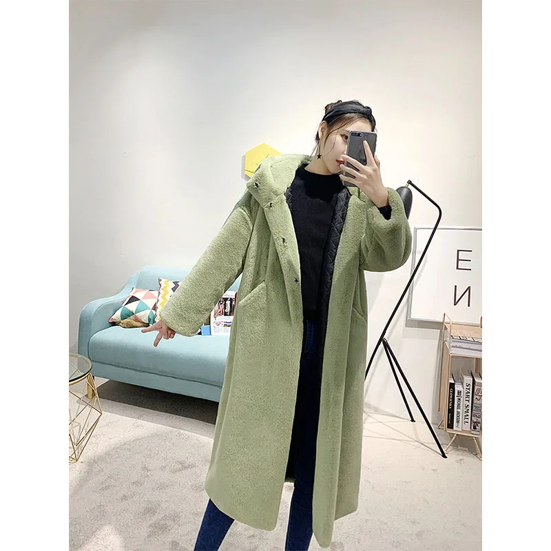 

Winter Women High Quality Faux Rabbit Fur Coat Luxury Long Fur Coat Loose Lapel OverCoat Thick Warm Plus Size Female Plush Coats