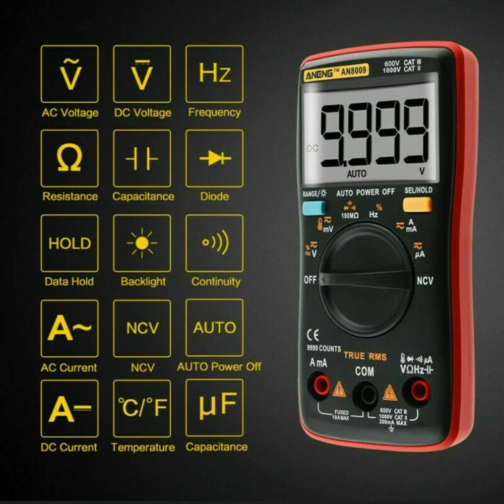 AN8008 AN8009 транситор тестер True RMS цифровой мультиметр 9999 счетчик амперметр с подсветкой Напряжение Ток Ома квадратный вольтметр