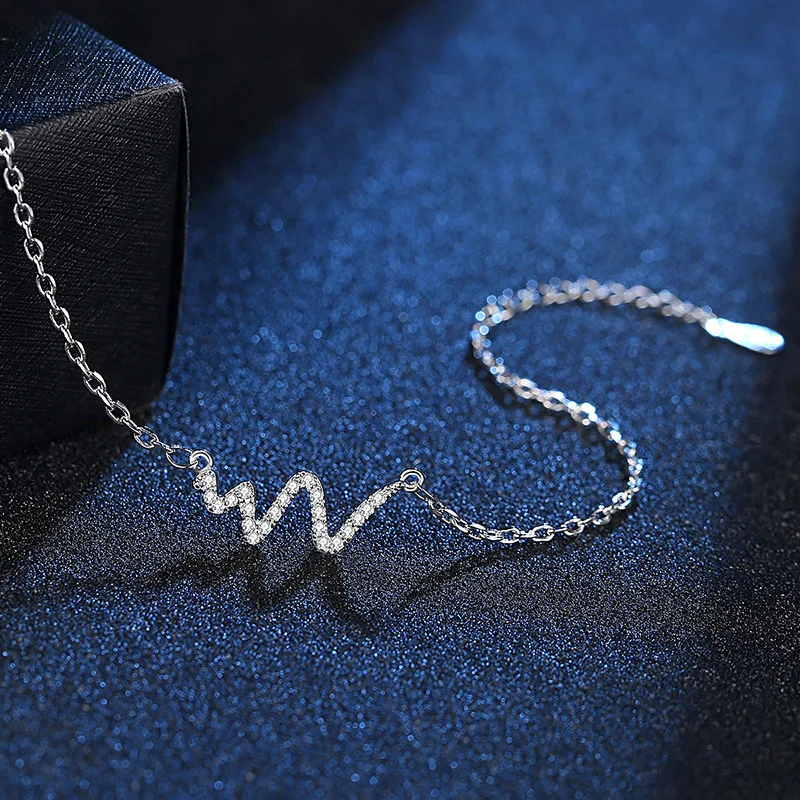 

100% 925 sterling silver fashion electrocardiogram design shiny crystal bracelets for women wholesale jewelry gift drop shipping